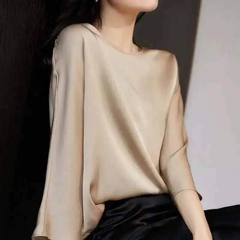 Women Navy Round Neck T-Shirt Seven Point Sleeve Large - Image 5