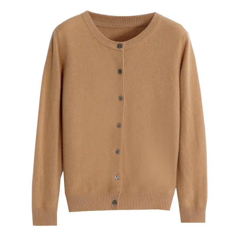 Women Knitted Cardigan Orange Round Neck Long Sleeve - Image 23