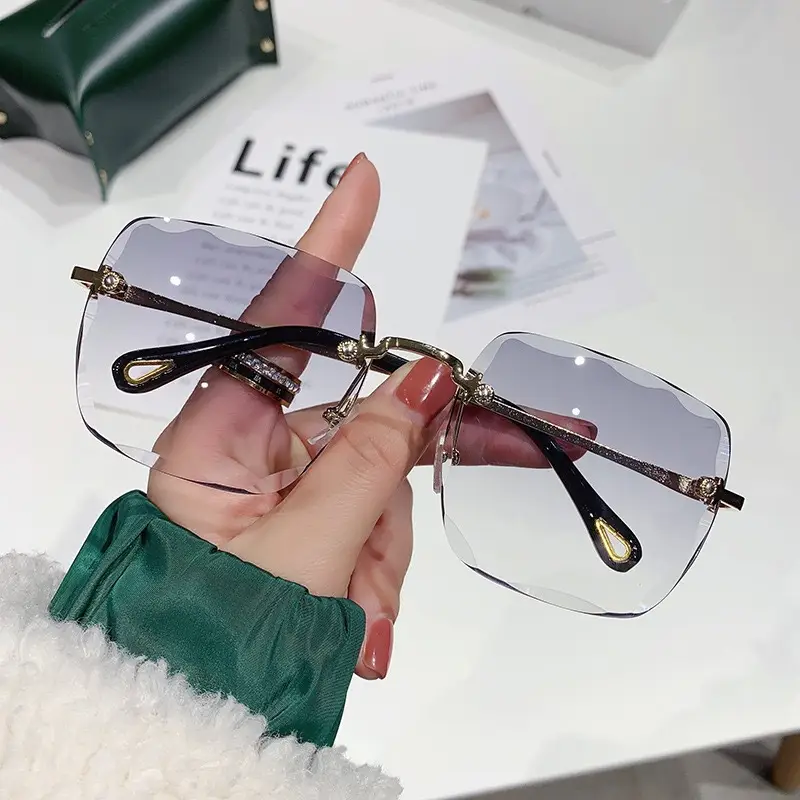 Women's Frameless Sunglasses Clear Lens High Face Driving