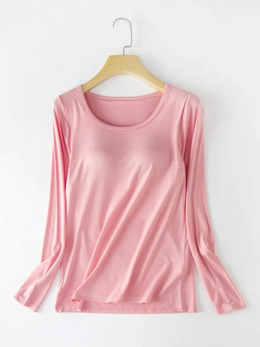 Women Plus Size Silk Long Sleeve T-Shirt Beige - Image 10