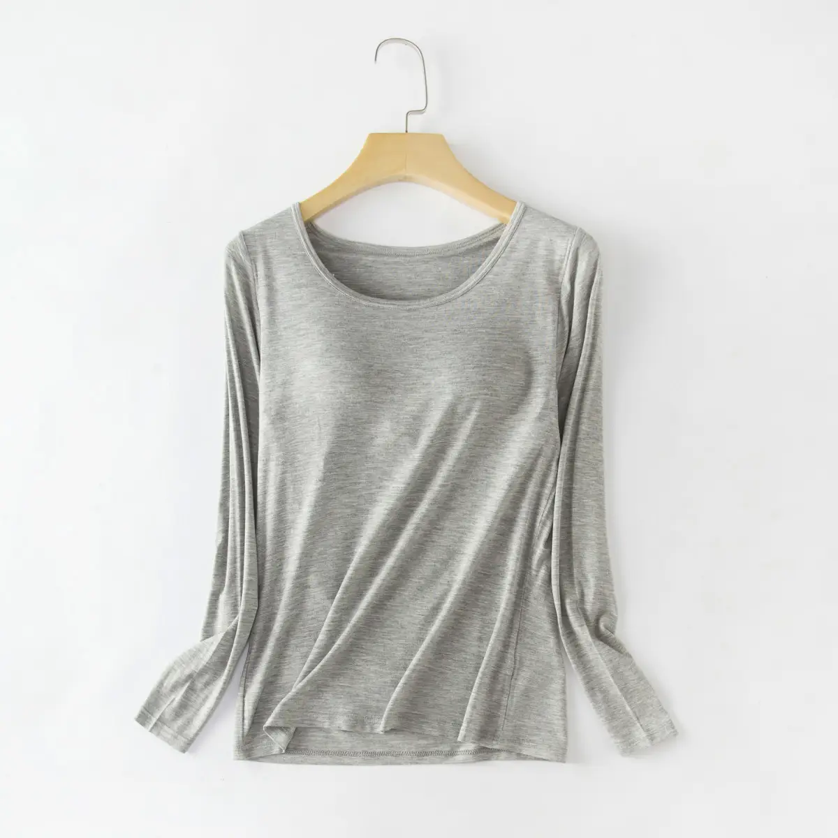 Women Plus Size Silk Long Sleeve T-Shirt Beige - Image 2