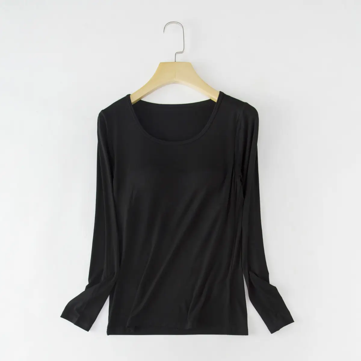 Women Plus Size Silk Long Sleeve T-Shirt Beige - Image 3
