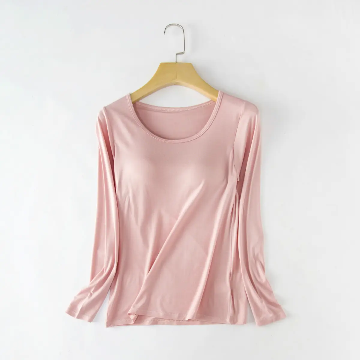 Women Plus Size Silk Long Sleeve T-Shirt Beige - Image 6