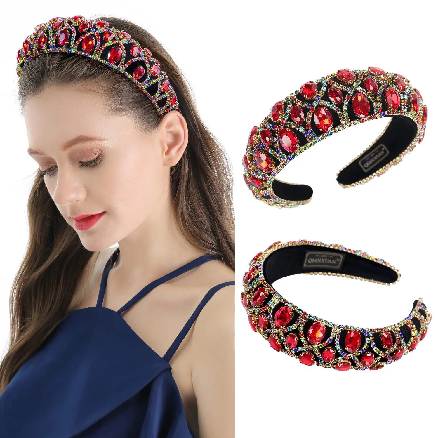 European & American Cross-Country Rhinestone Headband with Green Stones - Image 5