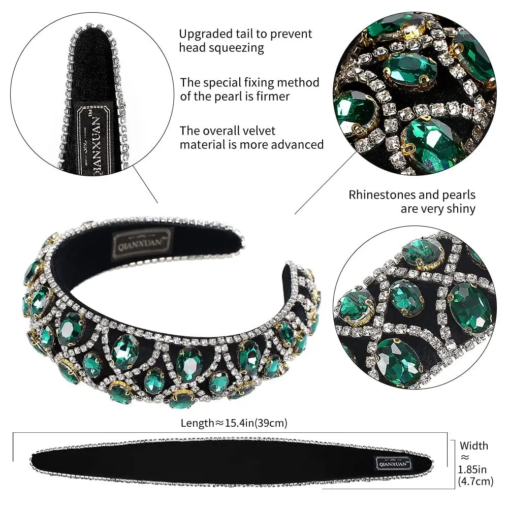 European & American Cross-Country Rhinestone Headband with Green Stones - Image 7