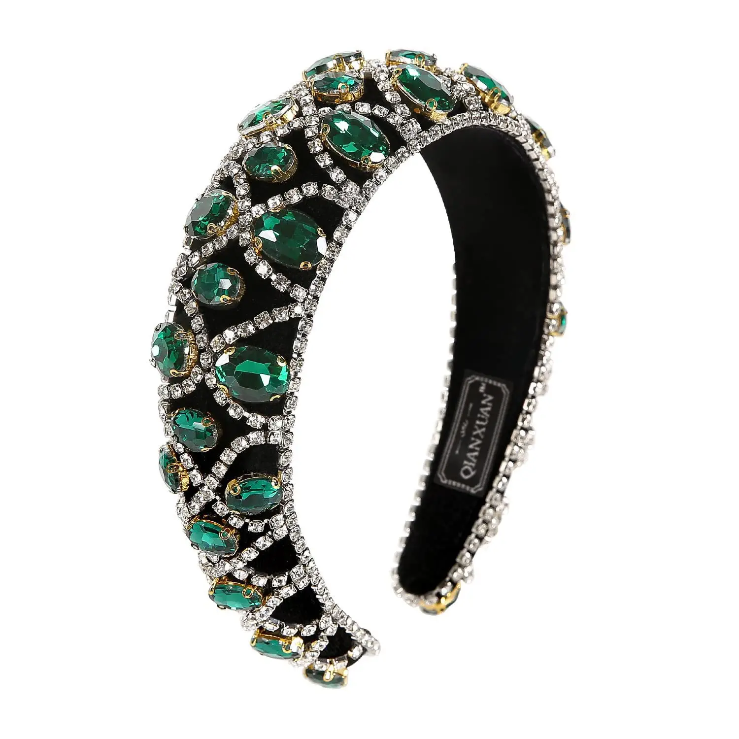 European & American Cross-Country Rhinestone Headband with Green Stones - Image 9