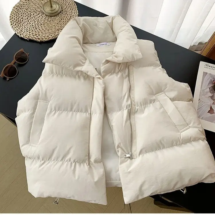 Women's Cotton Puffer Vest Tan Winter - Image 3