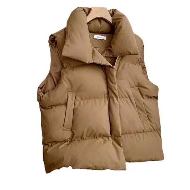 Women's Cotton Puffer Vest Tan Winter - Image 5