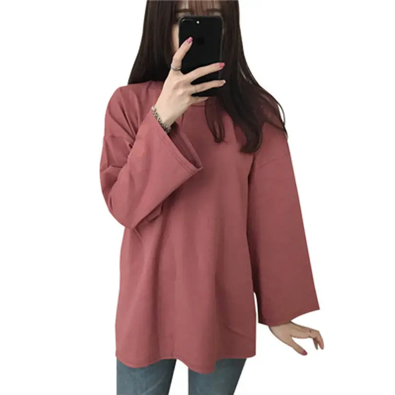 Women's Orange Long Sleeve T-Shirt Loose Korean Style - Image 20