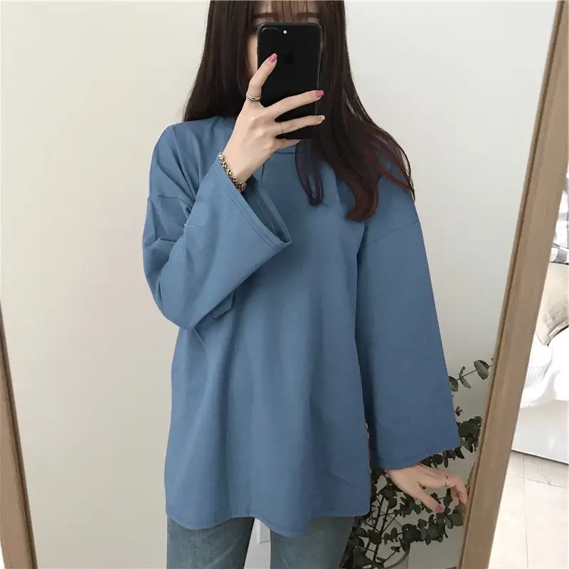 Women's Orange Long Sleeve T-Shirt Loose Korean Style - Image 10