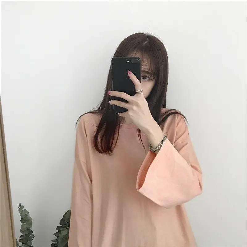 Women's Orange Long Sleeve T-Shirt Loose Korean Style - Image 11