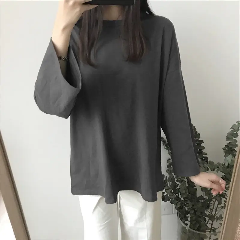 Women's Orange Long Sleeve T-Shirt Loose Korean Style - Image 9