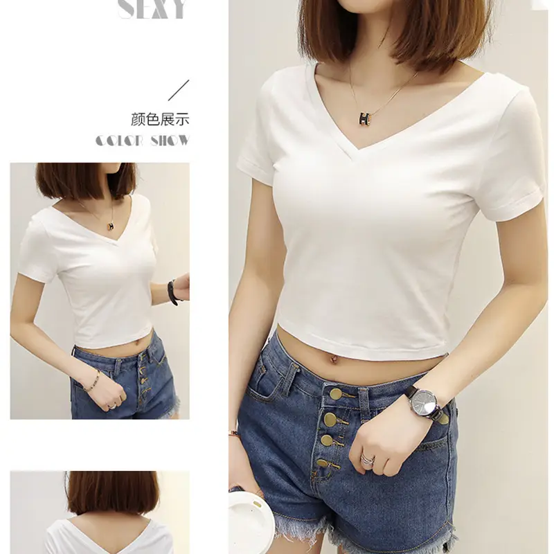 Women V-Neck T-Shirt Black Short Sleeve 2025 - Image 12