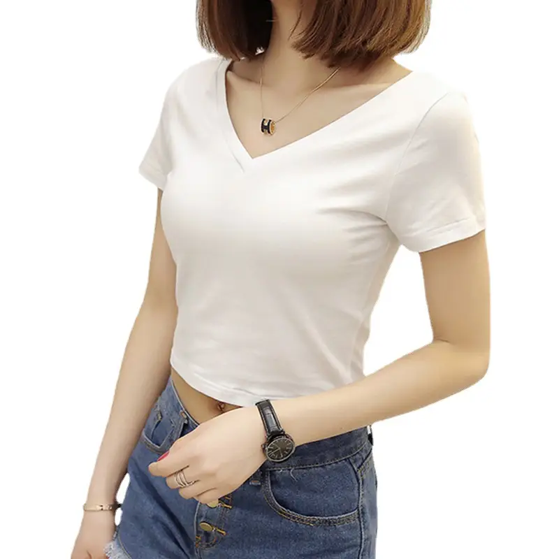 Women V-Neck T-Shirt Black Short Sleeve 2025 - Image 13