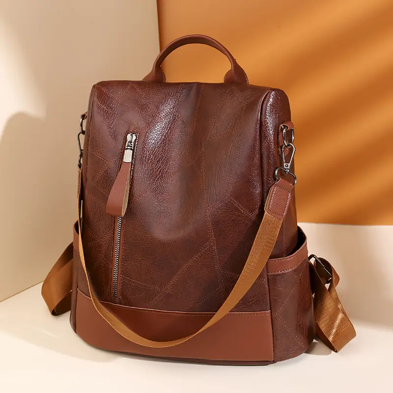 Women's PU Leather Quilted Shoulder Bag Brown Large Capacity - Image 7