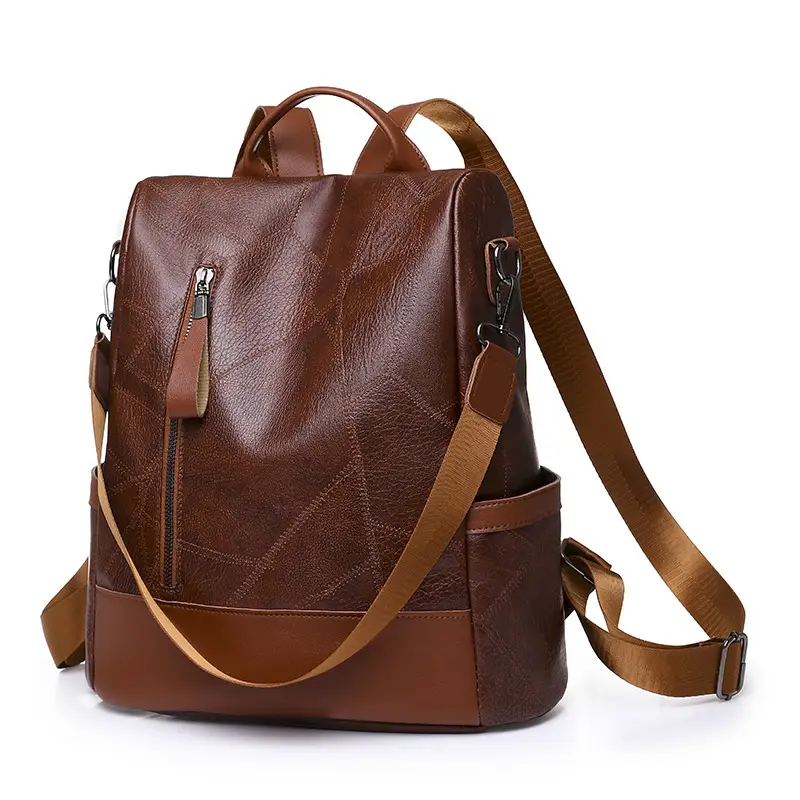 Women's PU Leather Quilted Shoulder Bag Brown Large Capacity - Image 9