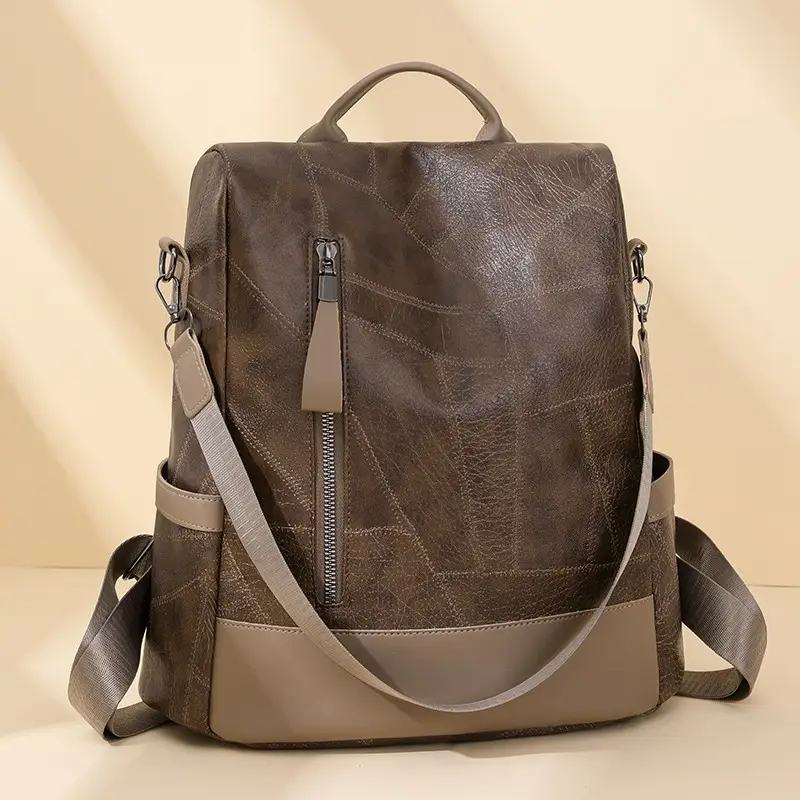 Women's PU Leather Quilted Shoulder Bag Brown Large Capacity - Image 4