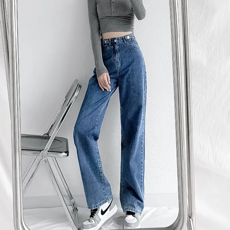 Women's Blue Jeans High Waist Slim Fit Loose Leg Spring Autumn 2022 - Image 3