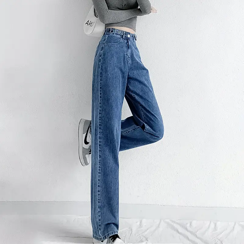 Women's Blue Jeans High Waist Slim Fit Loose Leg Spring Autumn 2022 - Image 5