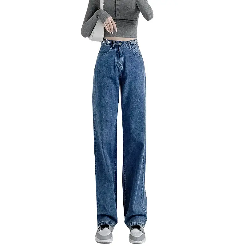 Women's Blue Jeans High Waist Slim Fit Loose Leg Spring Autumn 2022 - Image 6