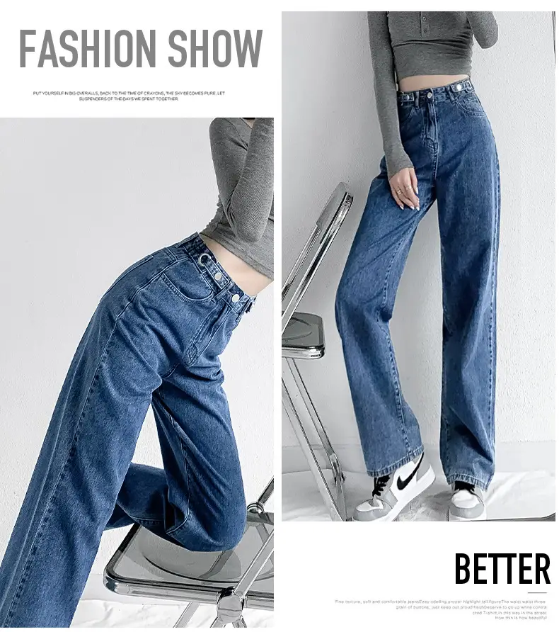 Women's Blue Jeans High Waist Slim Fit Loose Leg Spring Autumn 2022 — feature 10