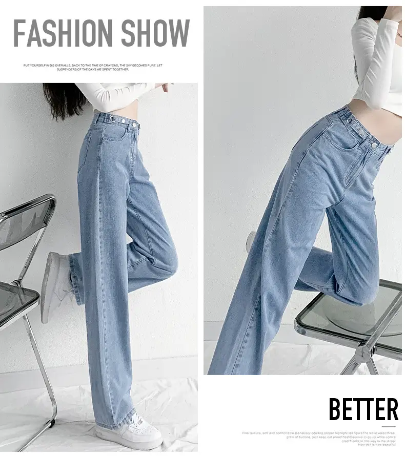 Women's Blue Jeans High Waist Slim Fit Loose Leg Spring Autumn 2022 — feature 12