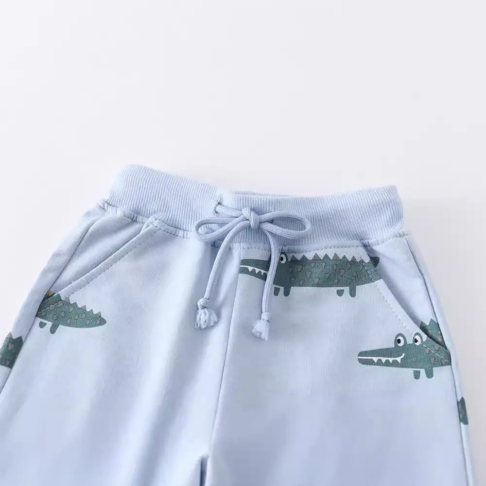 Children's Light Blue Dino Print Drawstring Shorts - Image 2