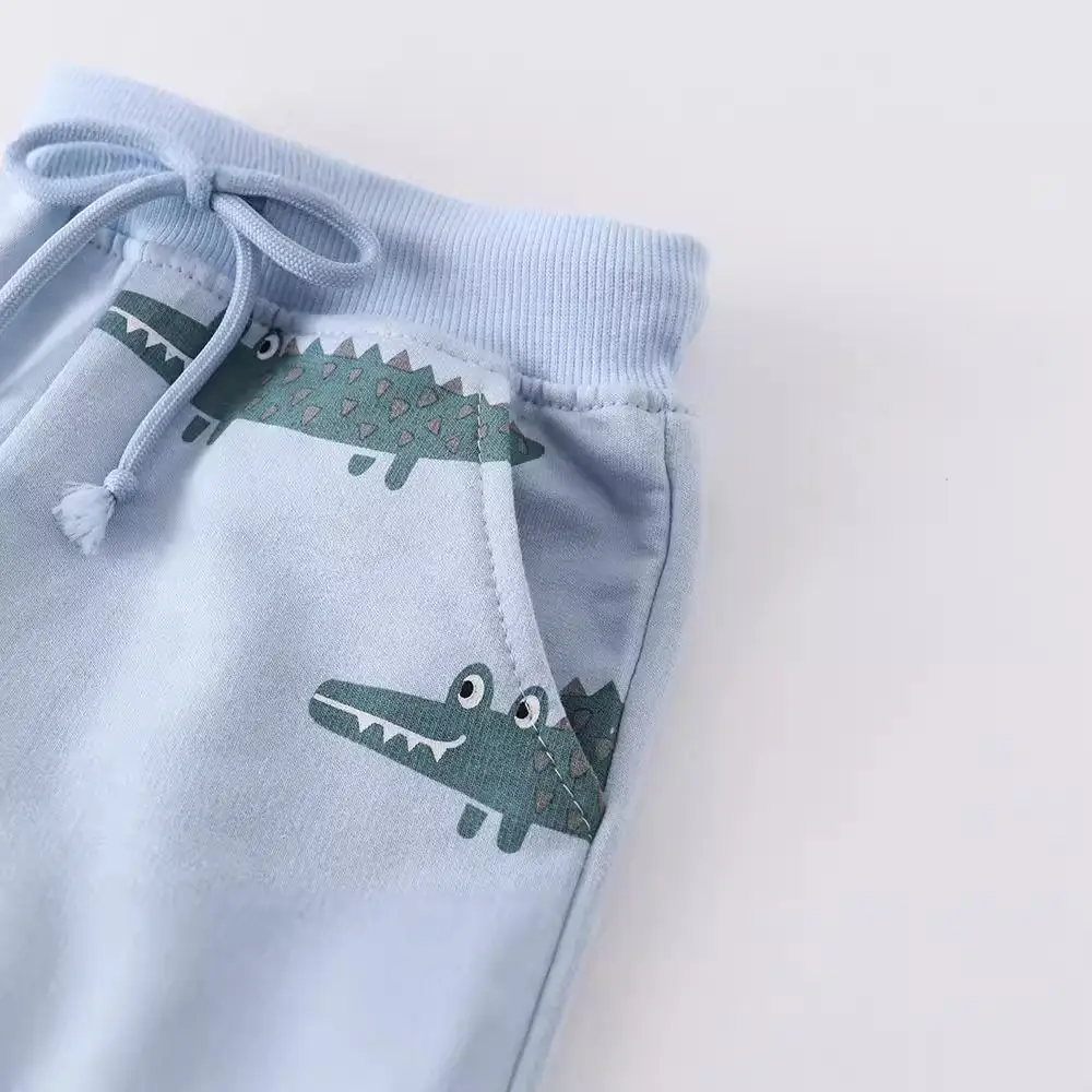 Children's Light Blue Dino Print Drawstring Shorts - Image 3
