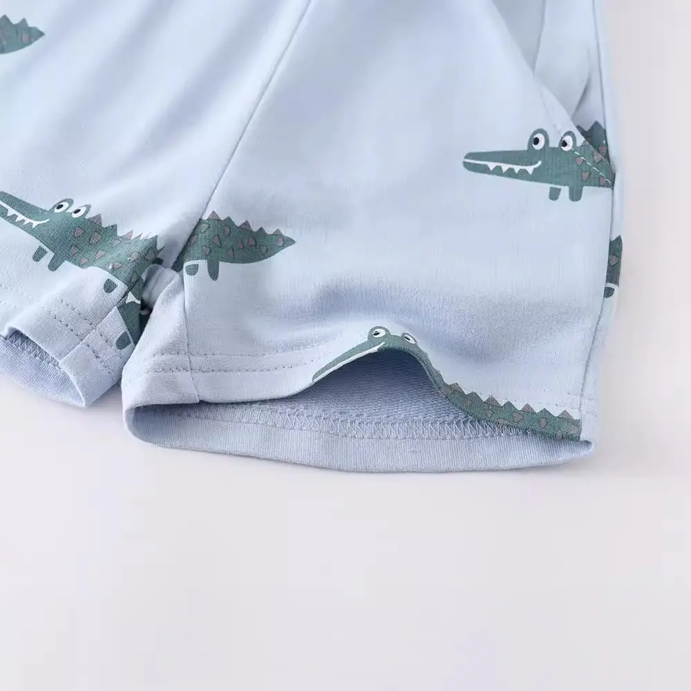 Children's Light Blue Dino Print Drawstring Shorts - Image 4