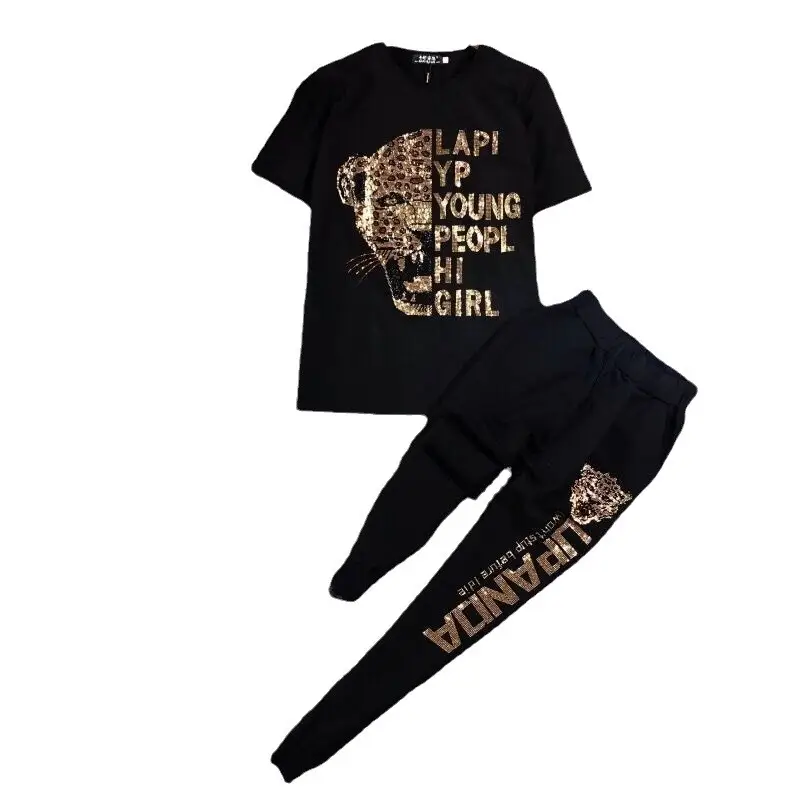 Plus Size Black Graphic Track Suit for Women Summer