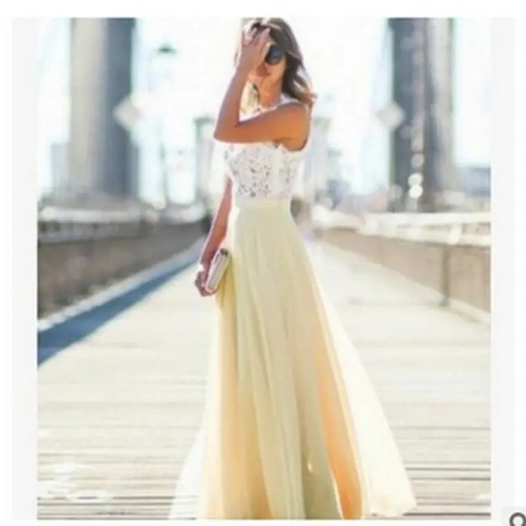 2020 Lace Chiffon Long Dress Pink White - Image 8