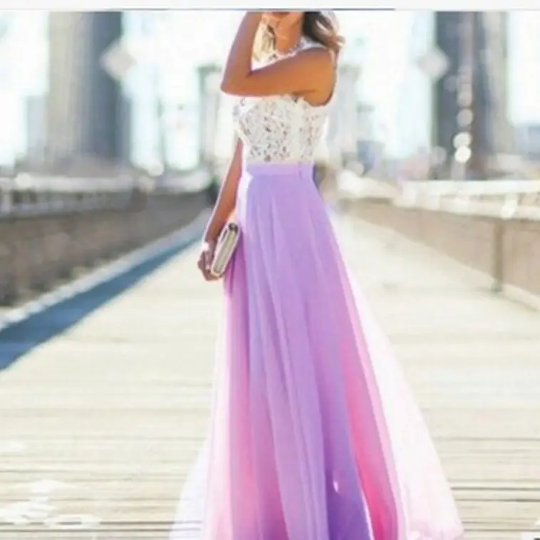 2020 Lace Chiffon Long Dress Pink White - Image 9