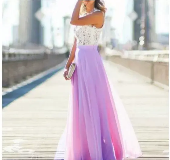 2020 Lace Chiffon Long Dress Pink White — feature 8