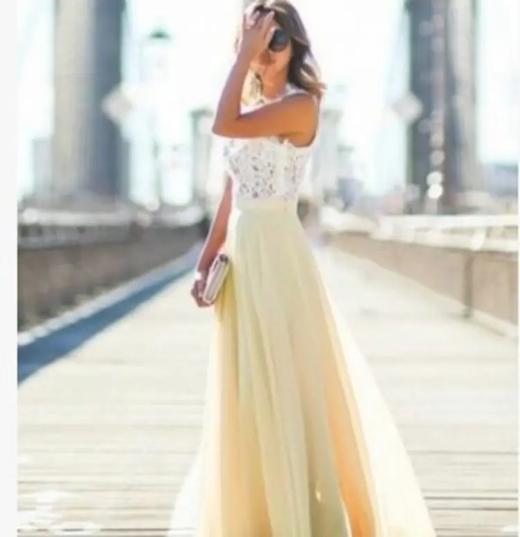 2020 Lace Chiffon Long Dress Pink White - Image 2