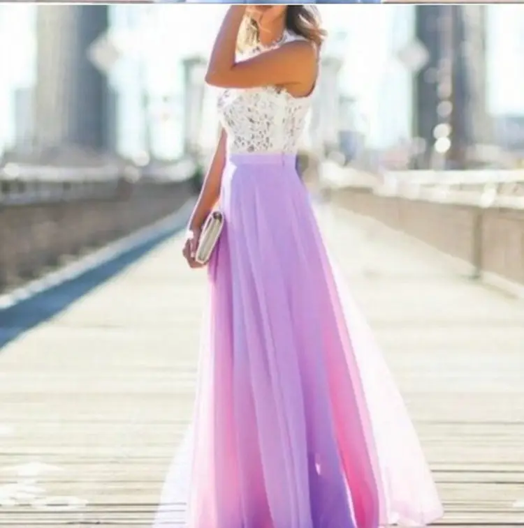 2020 Lace Chiffon Long Dress Pink White - Image 4