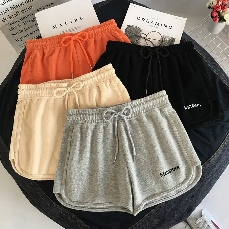 Women Elastic Waist Gray Shorts Casual Sports Wear