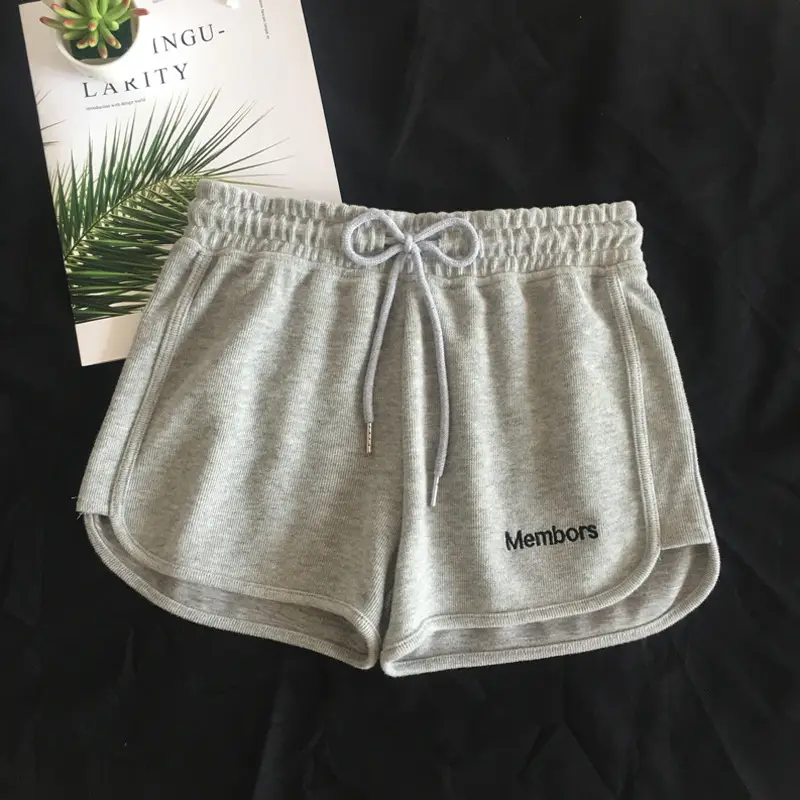 Women Elastic Waist Gray Shorts Casual Sports Wear