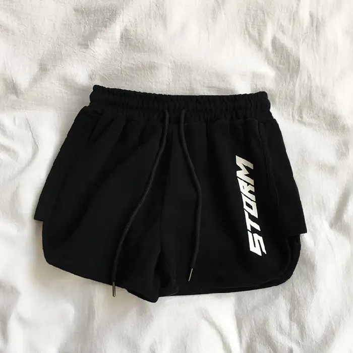 Women Elastic Waist Gray Shorts Casual Sports Wear