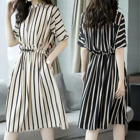 Women Striped Waist-Cinching Dress Summer 2025 - Image 11