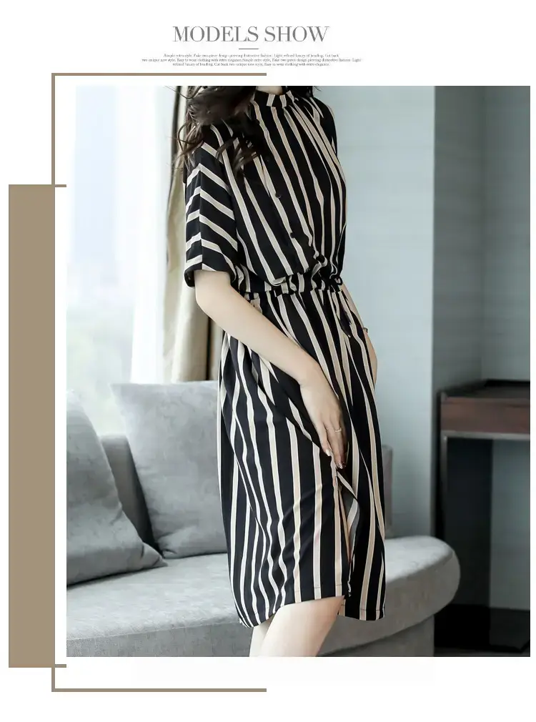 Women Striped Waist-Cinching Dress Summer 2025 — feature 1