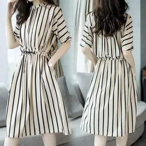 Women Striped Waist-Cinching Dress Summer 2025 - Image 5