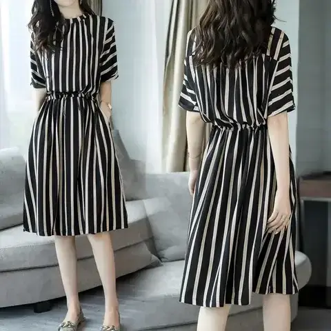 Women Striped Waist-Cinching Dress Summer 2025 - Image 6