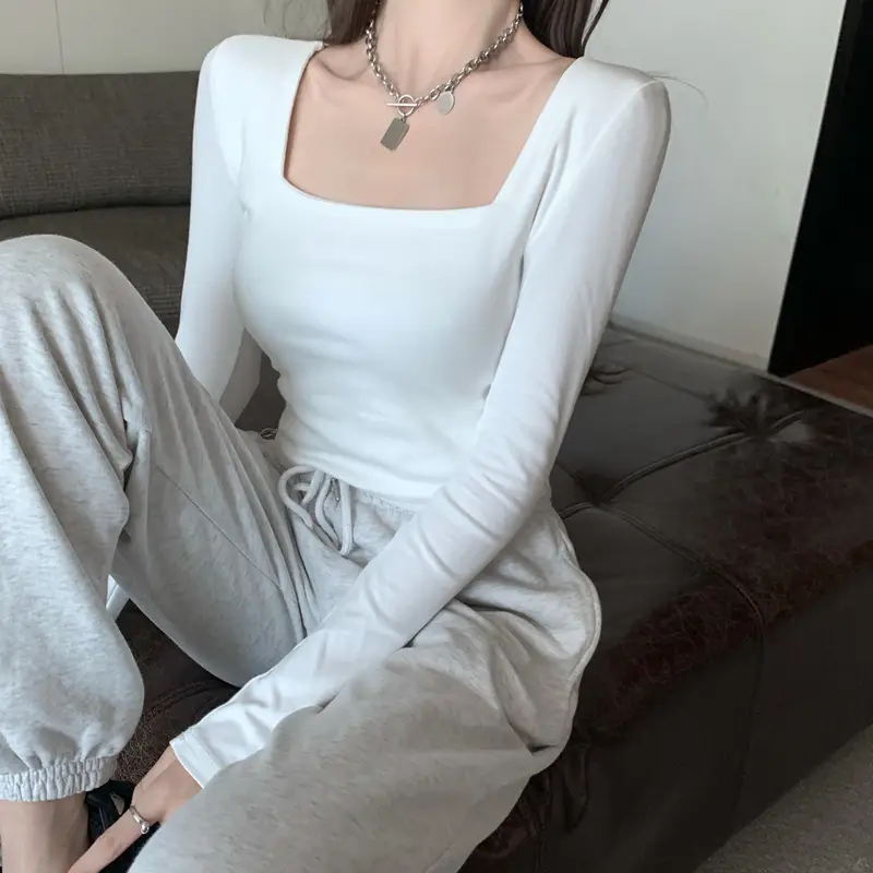 Women's Long Sleeve U-Neck Top Grey Casual Outerwear — feature 13
