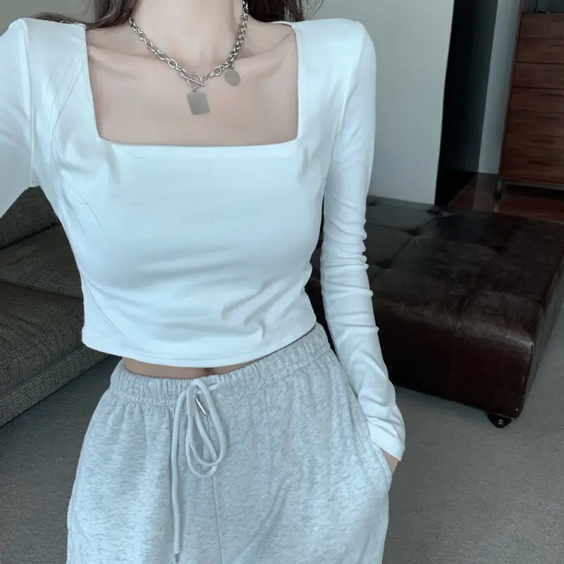 Women's Long Sleeve U-Neck Top Grey Casual Outerwear — feature 9