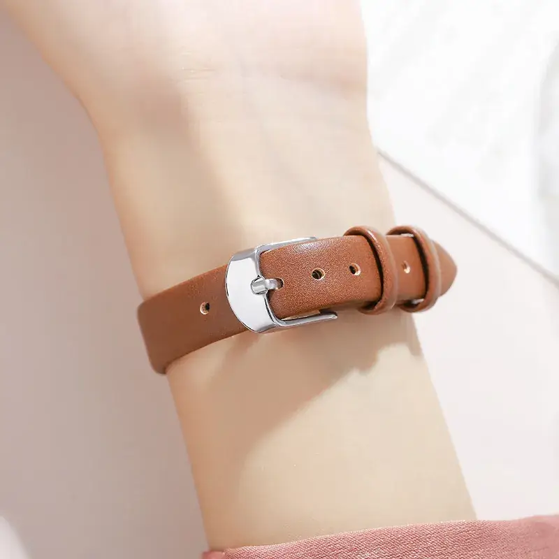 Women's Brown Leather Square Plate Watch with Silver Buckle - Image 10