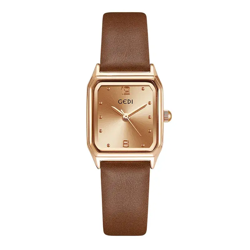 Women's Brown Leather Square Plate Watch with Silver Buckle - Image 11