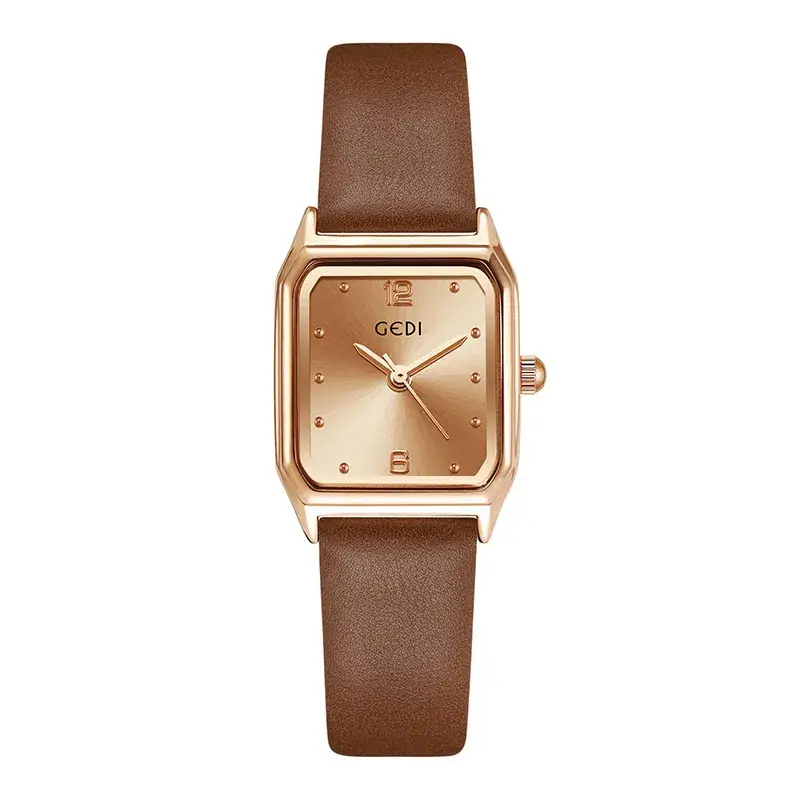 Women's Brown Leather Square Plate Watch with Silver Buckle - Image 2