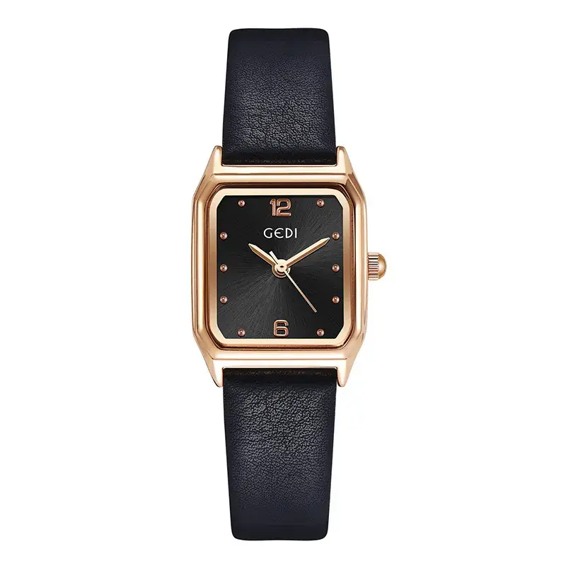 Women's Brown Leather Square Plate Watch with Silver Buckle - Image 3
