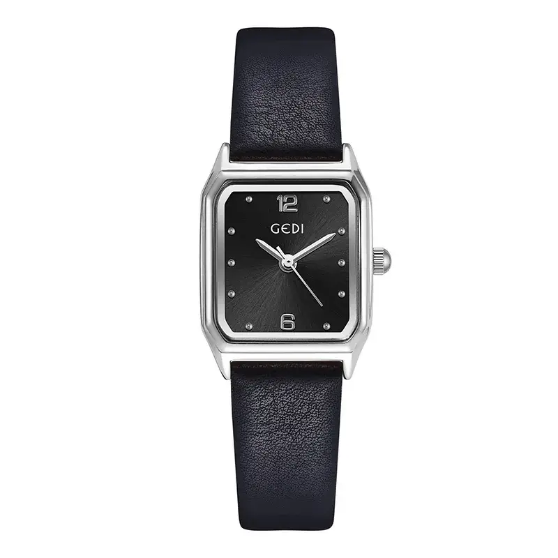 Women's Brown Leather Square Plate Watch with Silver Buckle - Image 4