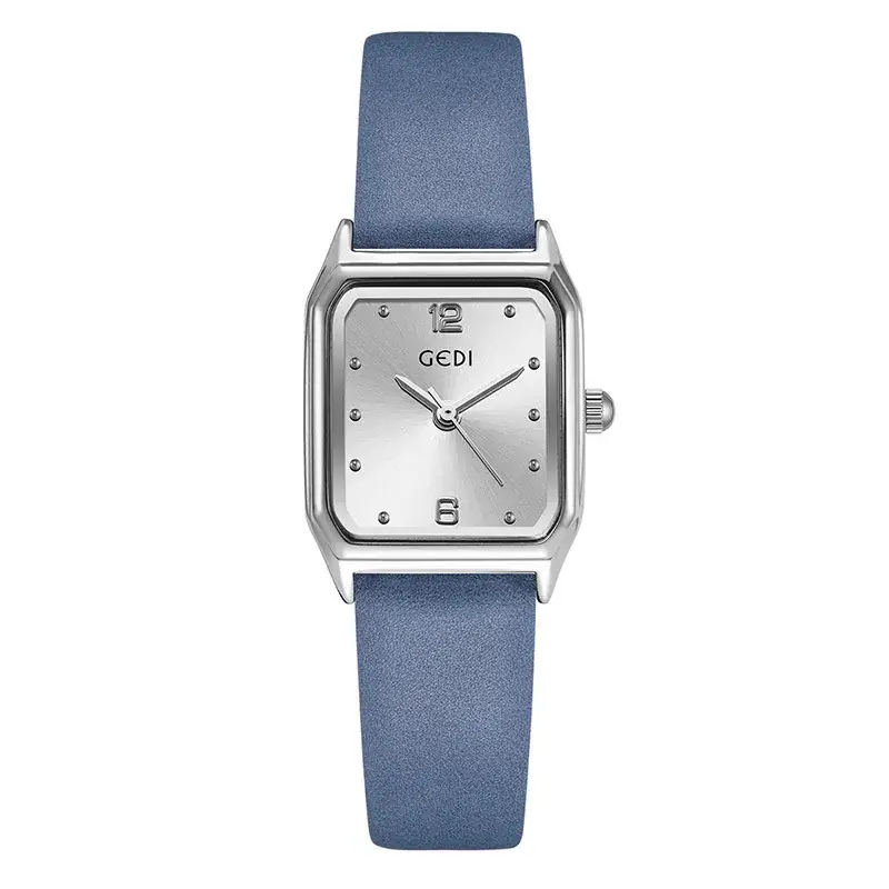 Women's Brown Leather Square Plate Watch with Silver Buckle - Image 5